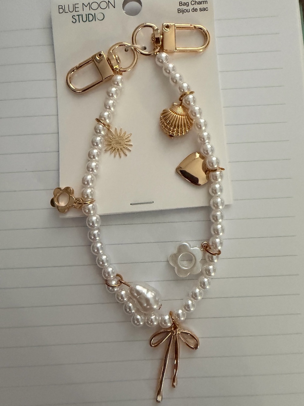 Gold & White Pearl Charm Bag Chain